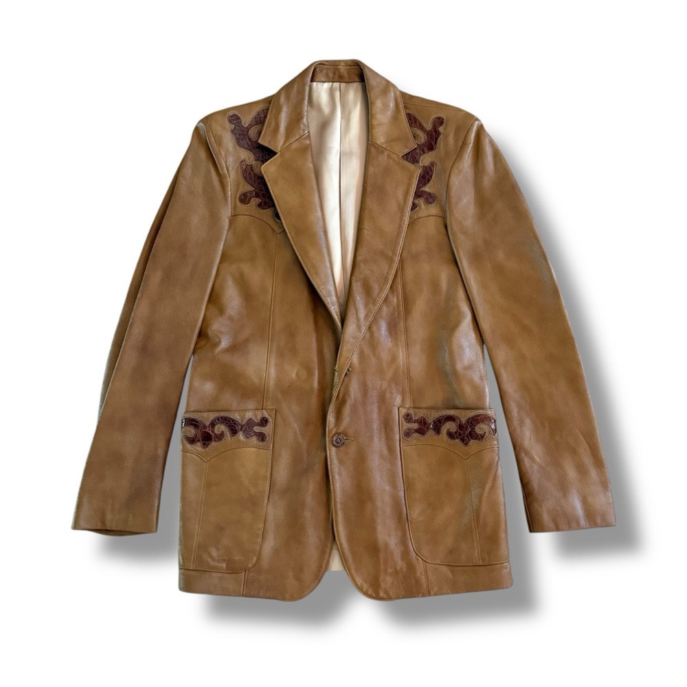 Scully Leatherwear Tan Leather Blazer Jacker Men’s 38 Alligator Inlays USA